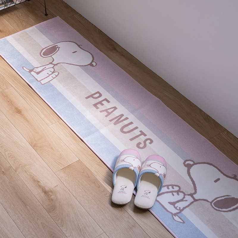 PEANUTS くすみパステル ロングマット 約45×180cm ブルー/ピンク