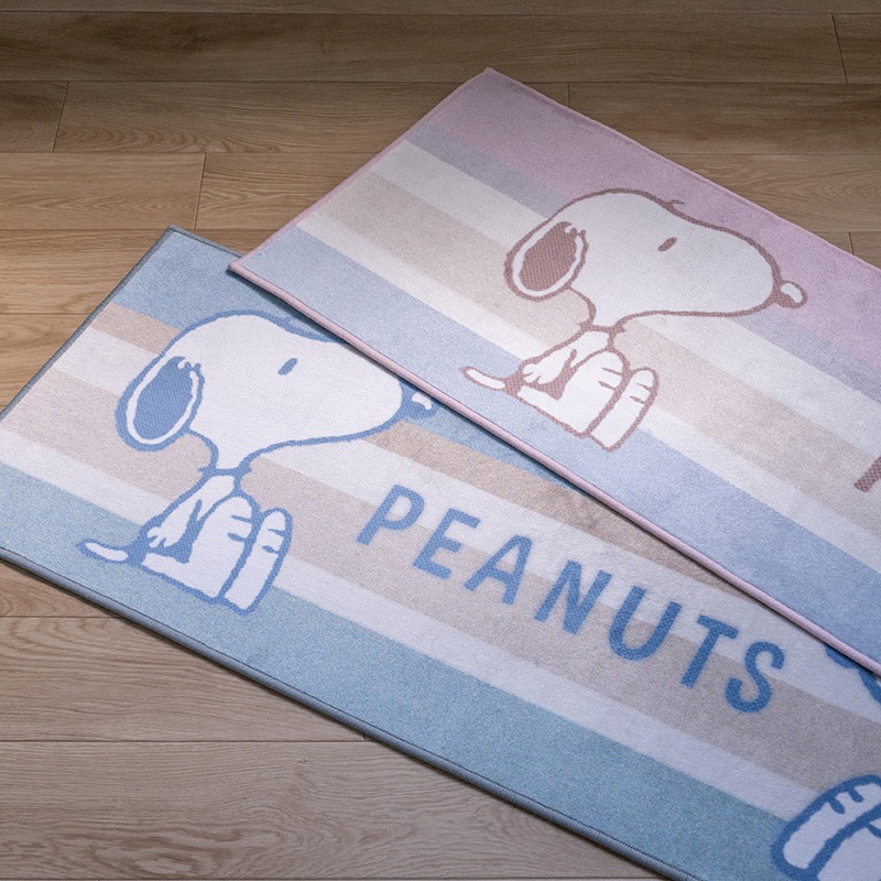 PEANUTS くすみパステル ロングマット 約45×240cm ブルー/ピンク