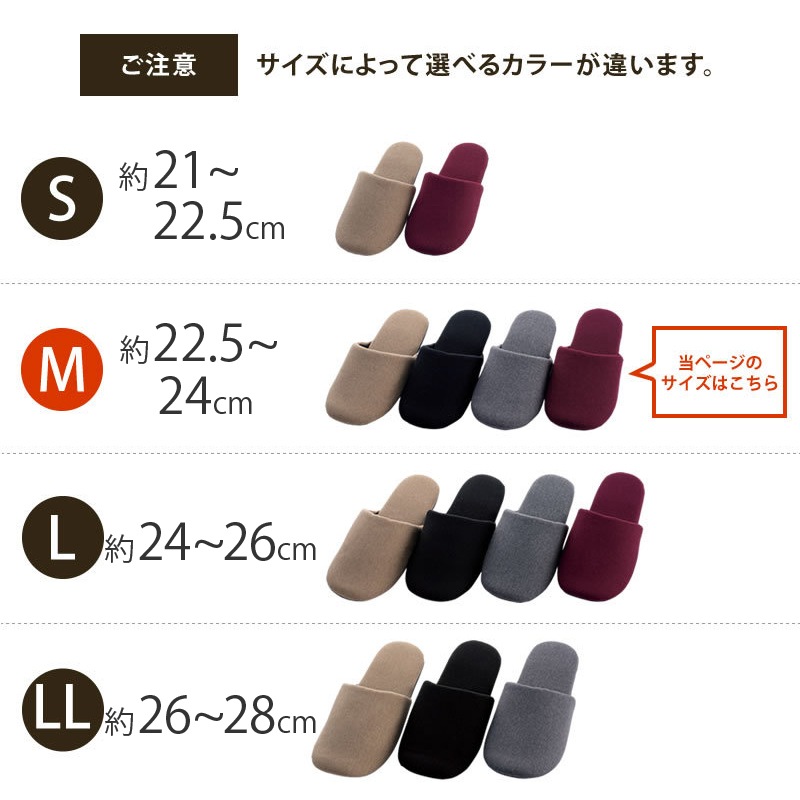 【スリッパ シンプル 無地 サイズ豊富 インテリアに馴染む】Mサイズ(約22.5～24.0cm) ベージュ/ブラック/グレー/ワインレッド SDS サージ