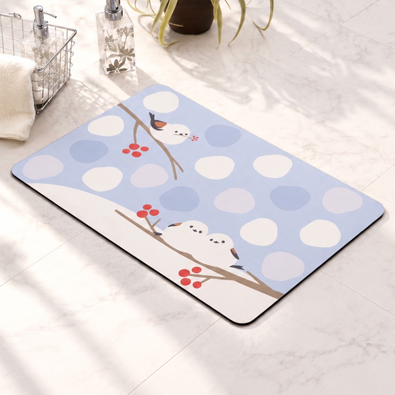 SDS シマエナガちゃん 珪藻土入りやわらかバスマット 約40×60cm ブルー
