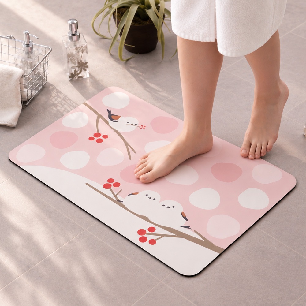 SDS シマエナガちゃん 珪藻土入りやわらかバスマット 約40×60cm ブルー