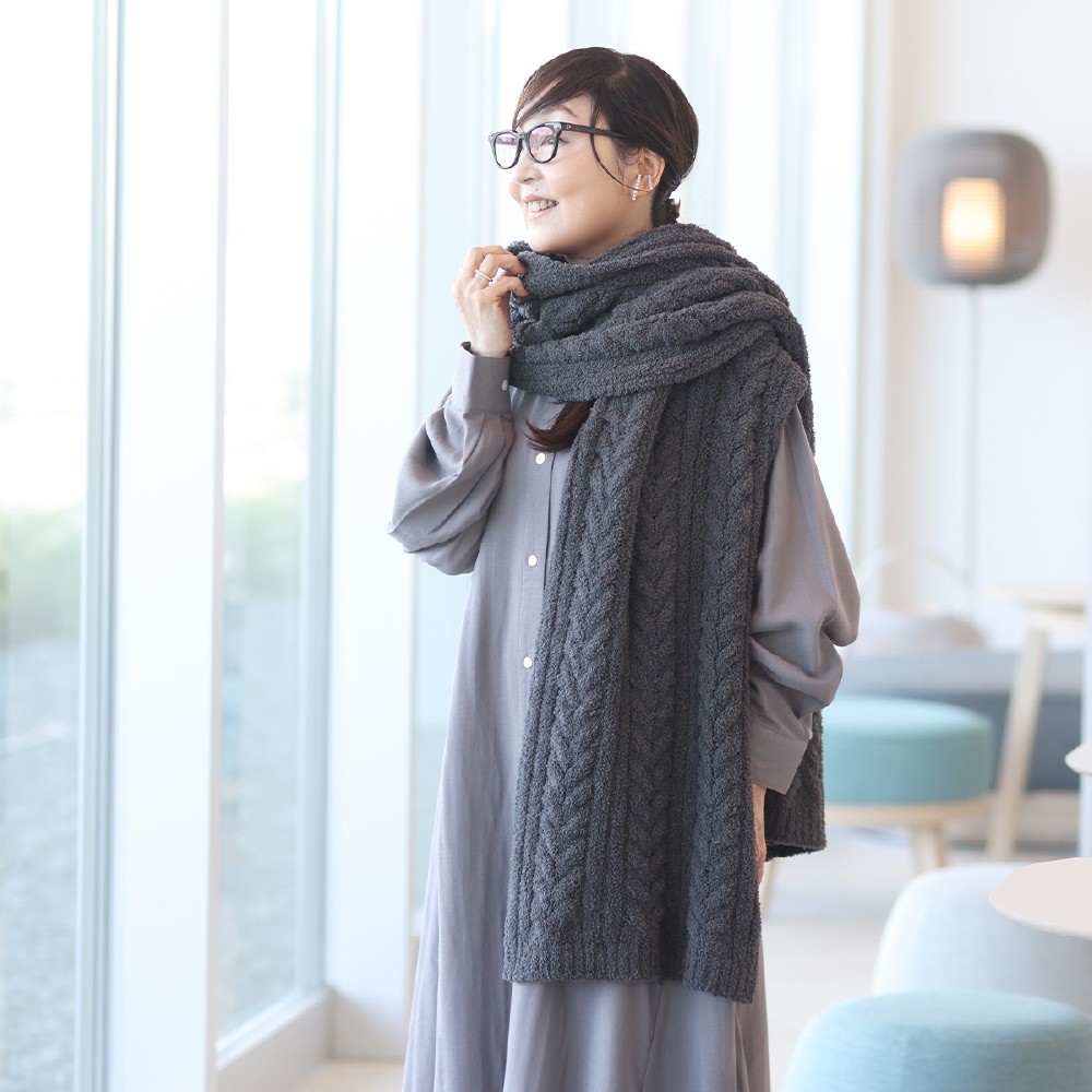 M+home プーテリ ストール 約36×180cm ブラック/チャコールグレー/アイボリー