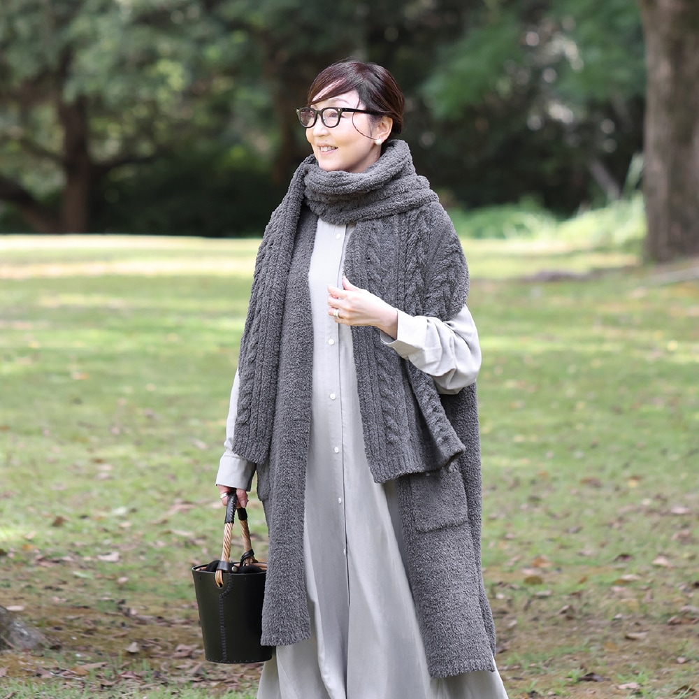 M+home プーテリ ストール 約36×180cm ブラック/チャコールグレー/アイボリー