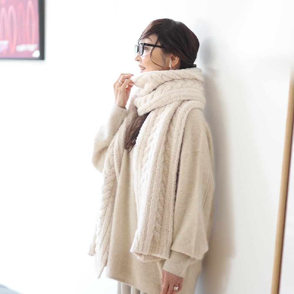 M+home プーテリ ストール 約36×180cm ブラック/チャコールグレー/アイボリー