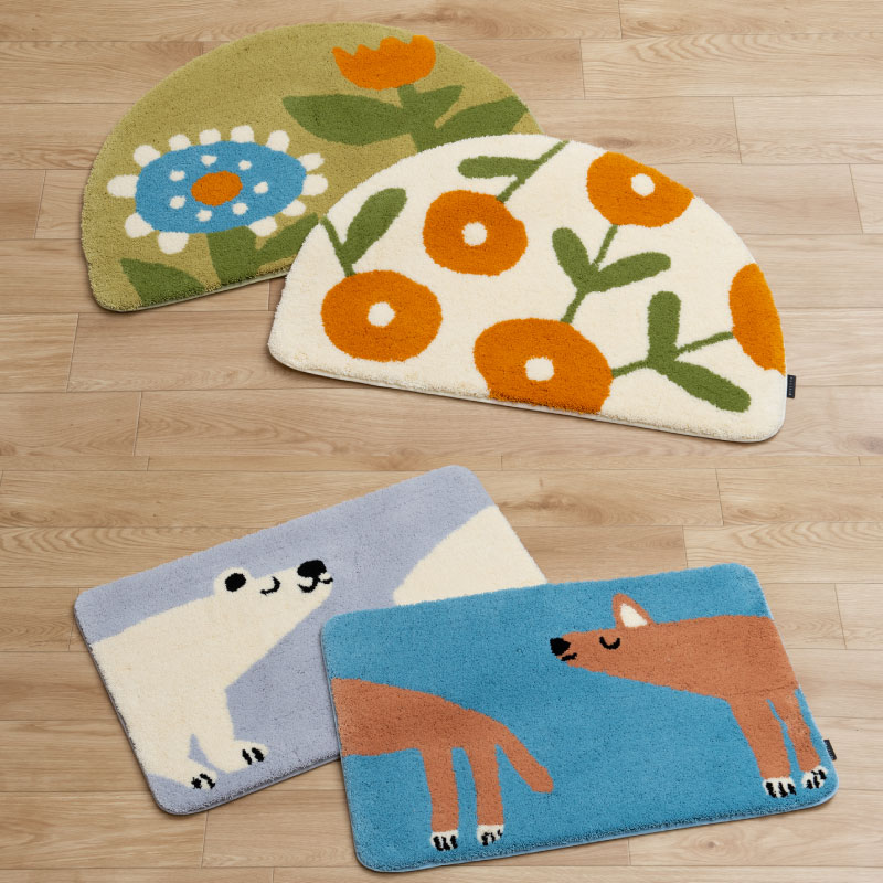 HAUSKA インテリアマット 約45×70cm シロクマ（グレー）/イヌ（ブルー）/ミニョン（アイボリー）/プランタン（グリーン）