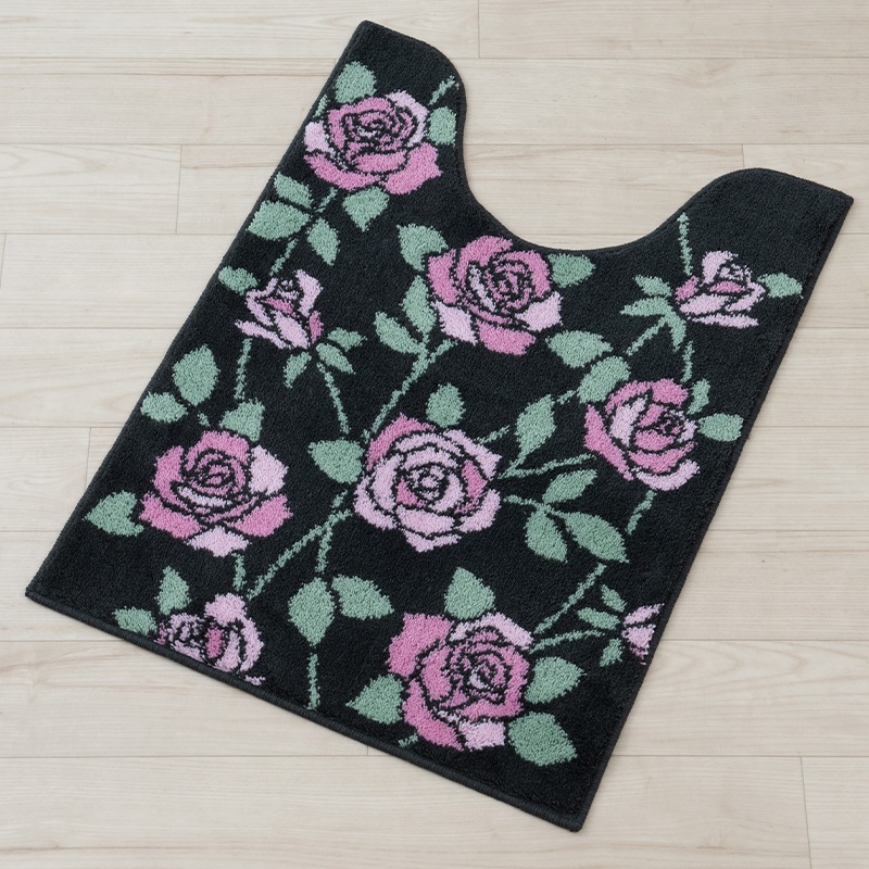 ラルジュルタン グレイス ロングトイレマット 約80×60cm ブラック/アイボリー