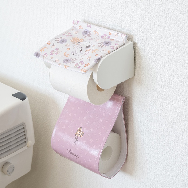 PEANUTS ブロッサム 拭けるPVCペーパーホルダーカバー グレー/ローズ