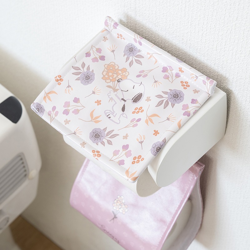 PEANUTS ブロッサム 拭けるPVCペーパーホルダーカバー グレー/ローズ