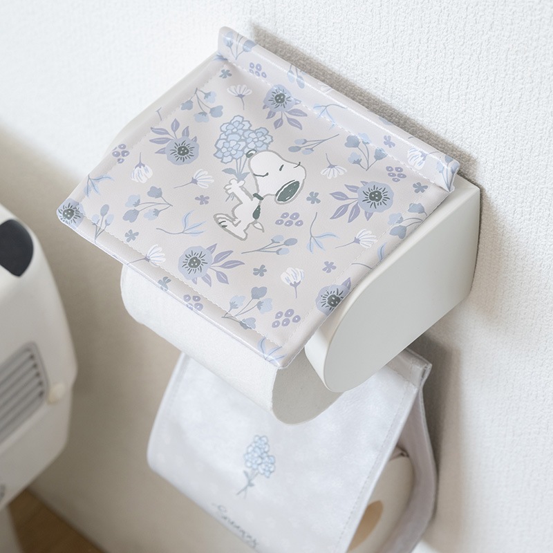 PEANUTS ブロッサム 拭けるPVCペーパーホルダーカバー グレー/ローズ