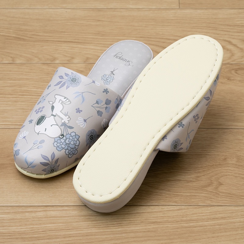 PEANUTS ブロッサム 拭けるPVC吊り込みスリッパ 約22～24cm グレー/ローズ