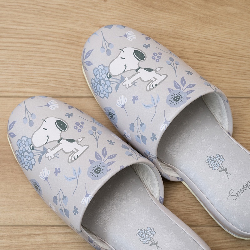 PEANUTS ブロッサム 拭けるPVC吊り込みスリッパ 約22～24cm グレー/ローズ