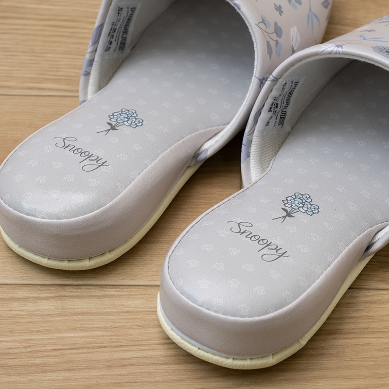 PEANUTS ブロッサム 拭けるPVC吊り込みスリッパ 約22～24cm グレー/ローズ