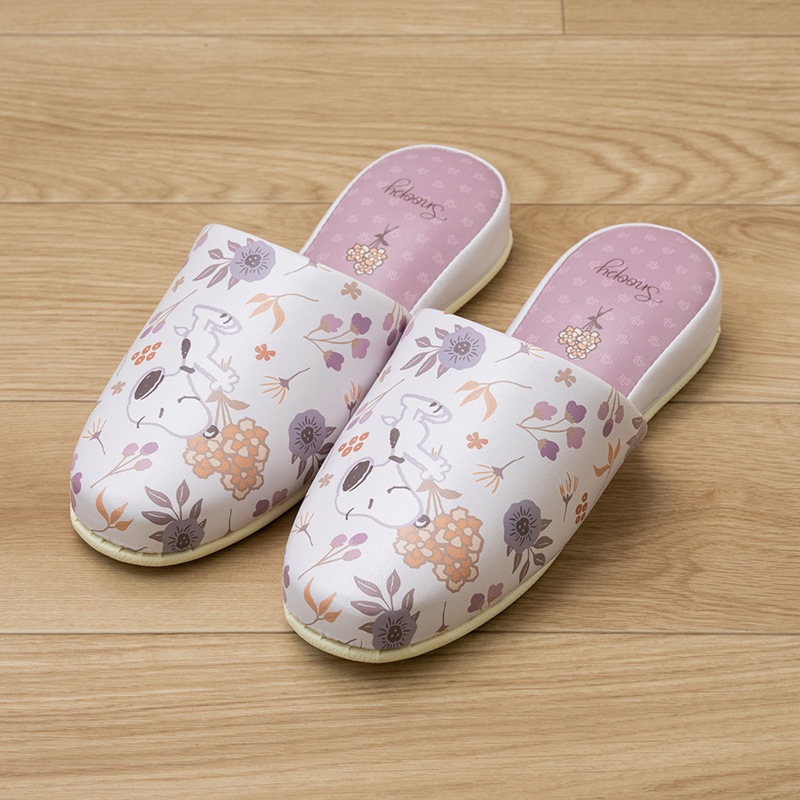 PEANUTS ブロッサム 拭けるPVC吊り込みスリッパ 約22～24cm グレー/ローズ