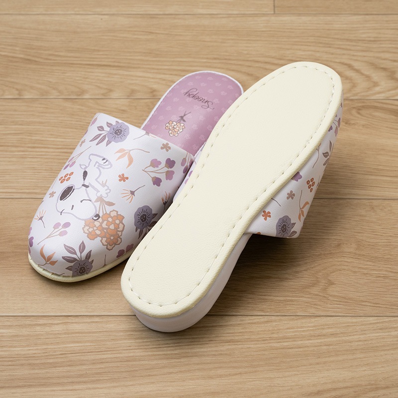 PEANUTS ブロッサム 拭けるPVC吊り込みスリッパ 約22～24cm グレー/ローズ