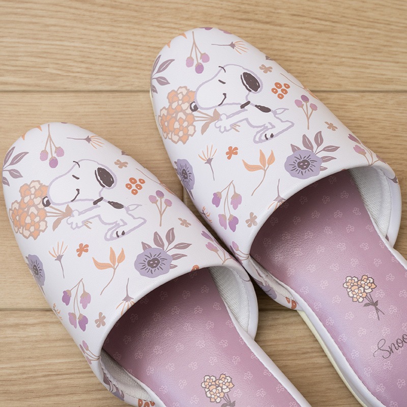 PEANUTS ブロッサム 拭けるPVC吊り込みスリッパ 約22～24cm グレー/ローズ