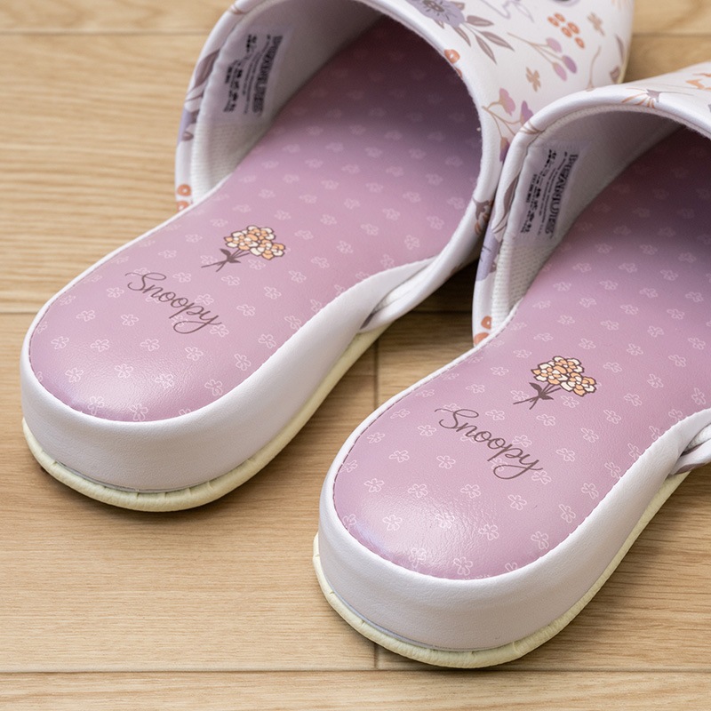 PEANUTS ブロッサム 拭けるPVC吊り込みスリッパ 約22～24cm グレー/ローズ