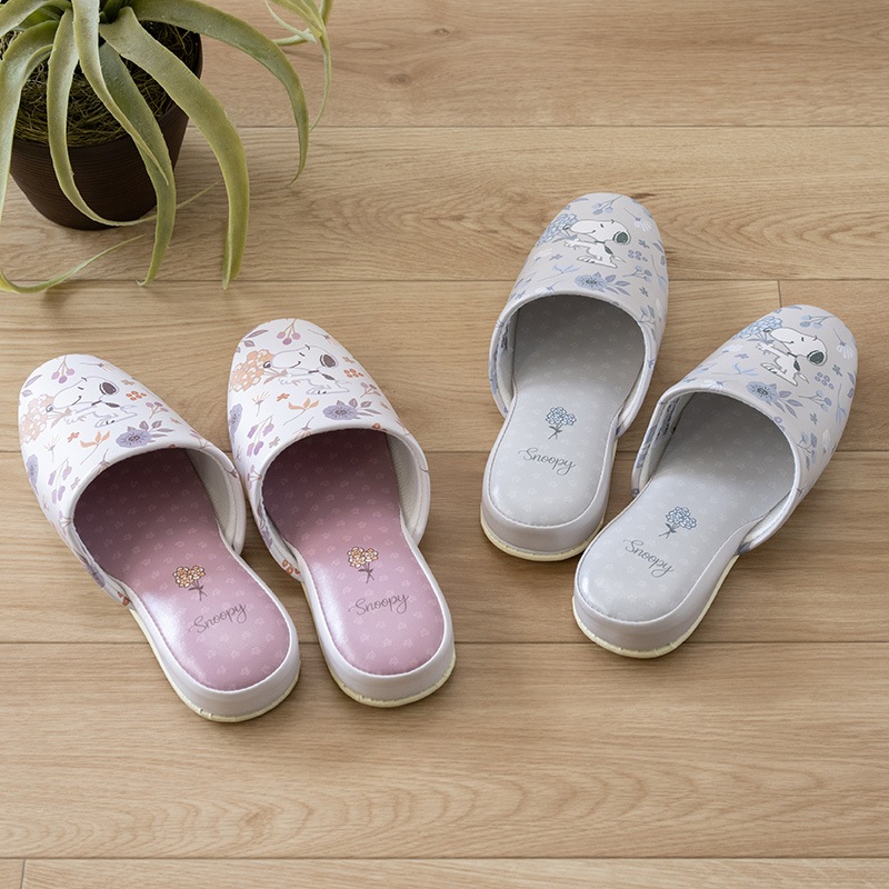 PEANUTS ブロッサム 拭けるPVC吊り込みスリッパ 約22～24cm グレー/ローズ
