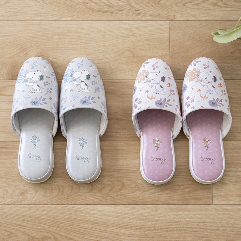 PEANUTS ブロッサム 拭けるPVC吊り込みスリッパ 約22～24cm グレー/ローズ