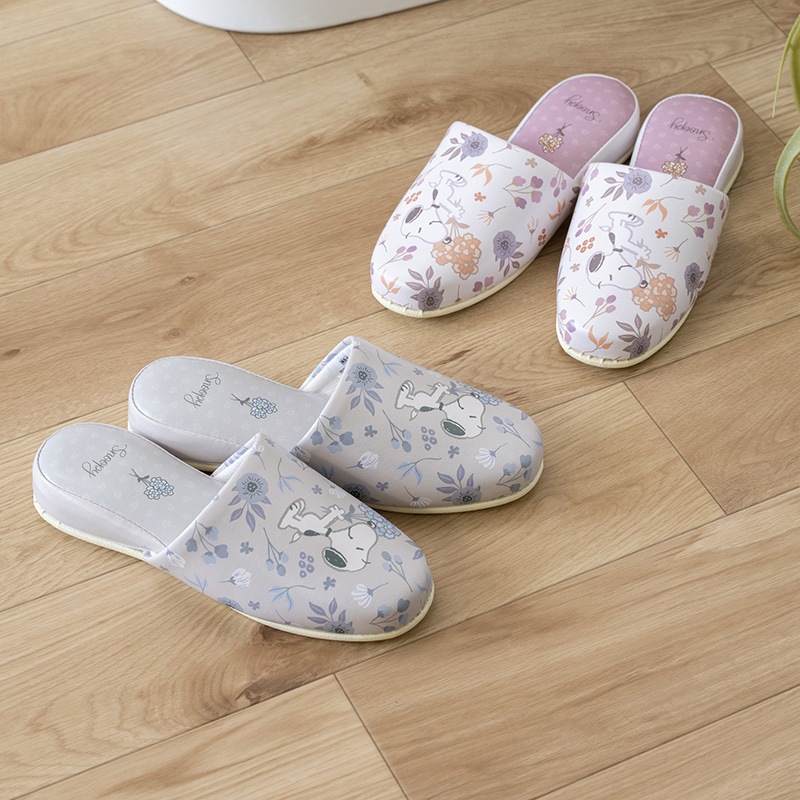 PEANUTS ブロッサム 拭けるPVC吊り込みスリッパ 約22～24cm グレー/ローズ