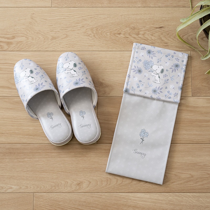 PEANUTS ブロッサム 拭けるPVC吊り込みスリッパ 約22～24cm グレー/ローズ