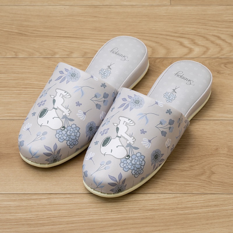 PEANUTS ブロッサム 拭けるPVC吊り込みスリッパ 約22～24cm グレー/ローズ