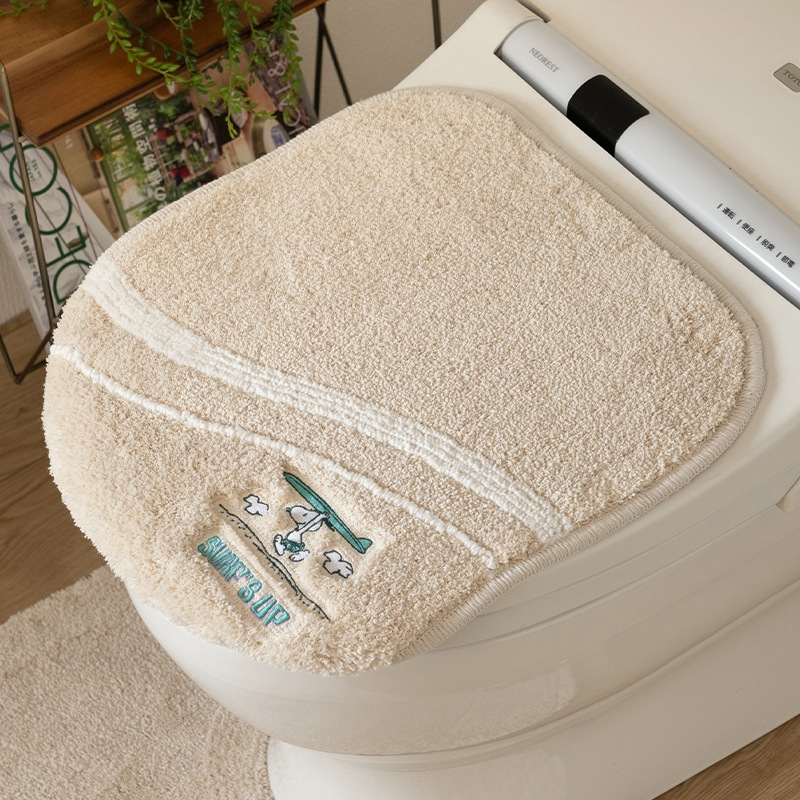 PEANUTS サーフ トイレ兼用フタカバー（普通便座＆温水洗浄・暖房便座兼用） ベージュ/ターコイズブルー