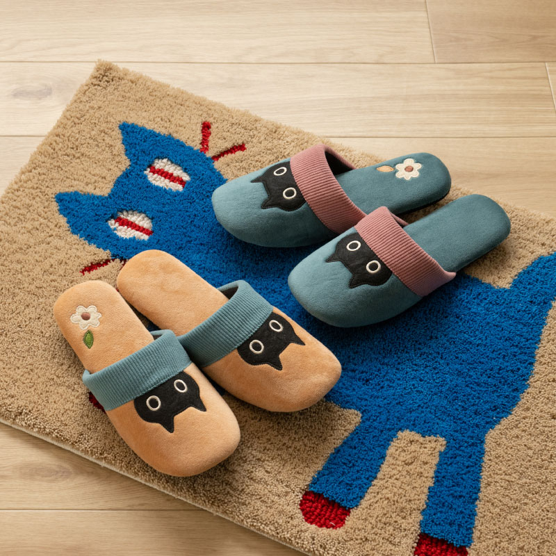 アツコマタノ スリッパ Mサイズ(約22~24cm)/Lサイズ(約24~26cm) MEME(ブラウン/グリーン) チューリップ(ピンク/イエロー)