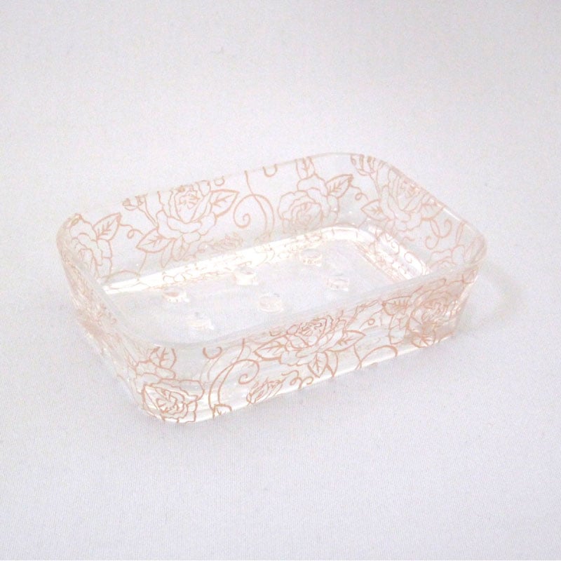 ソープディッシュ 石鹸皿 洗面小物 薔薇 花柄 透明 スケルトン 上品