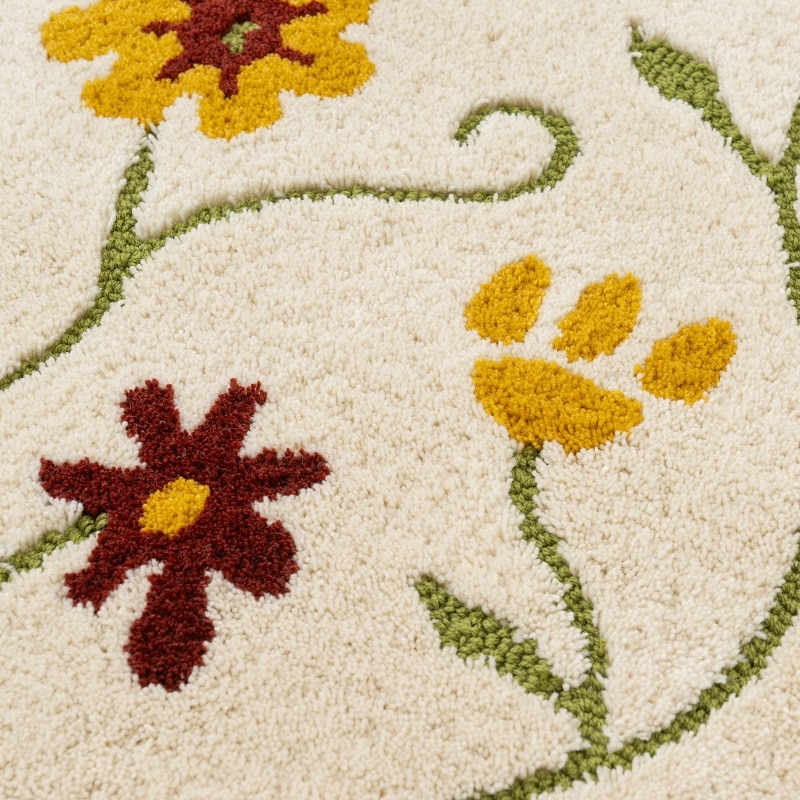 シビラ フラワーガーデン4 インテリアマット 約50×80cm ベージュ