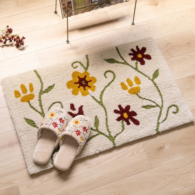 シビラ フラワーガーデン4 インテリアマット 約50×80cm ベージュ