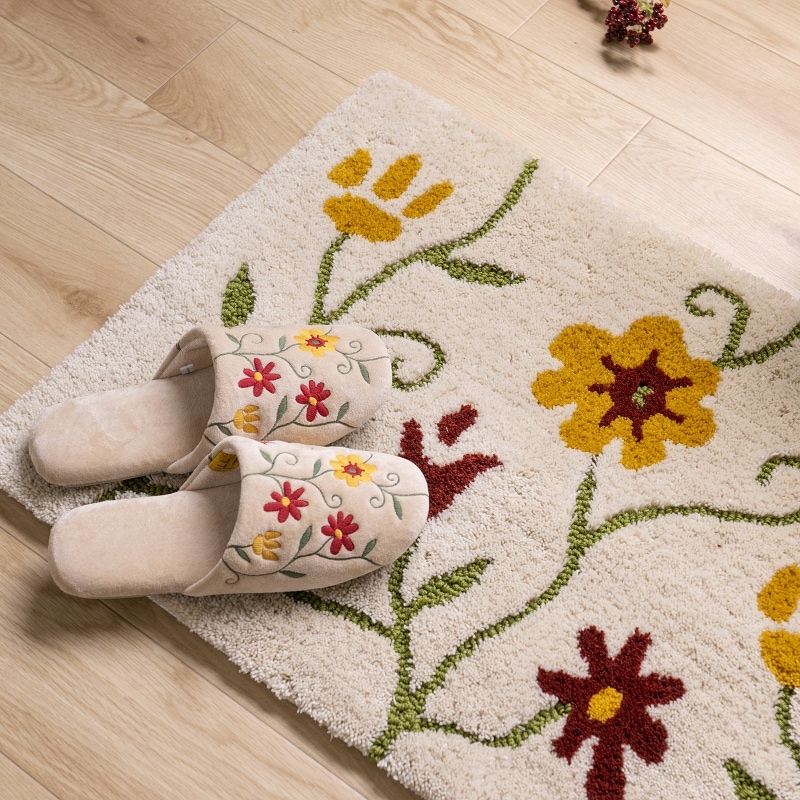 シビラ フラワーガーデン4 インテリアマット 約50×80cm ベージュ