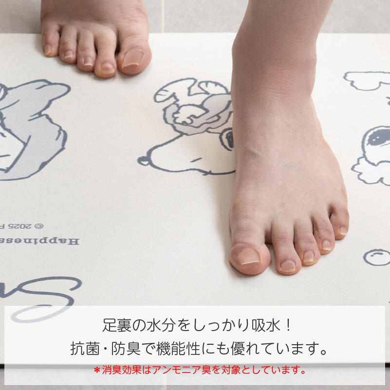 PEANUTS ハッピーバスタイム 珪藻土入りやわらかバスマット 約40×60cm グレー