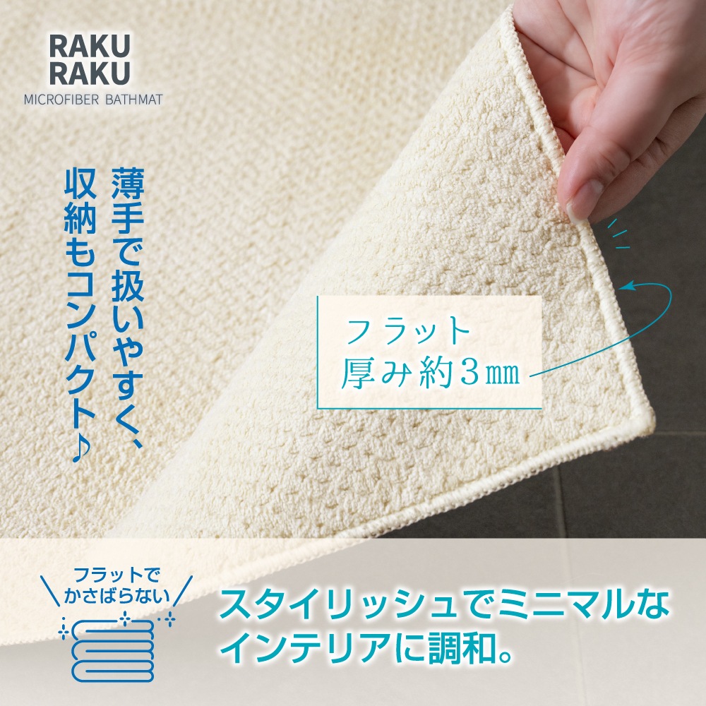 RAKURAKUバス バスマット 約40×60cm ブルー/グレー/アイボリー
