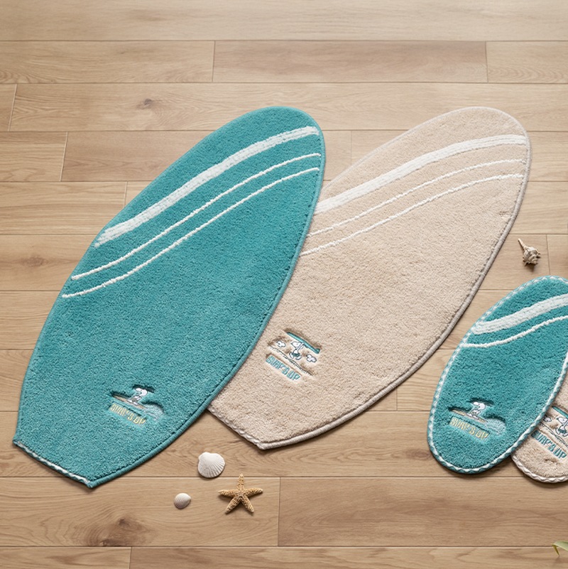 PEANUTS サーフ アクセントマット 約40×90cm ベージュ/ターコイズブルー