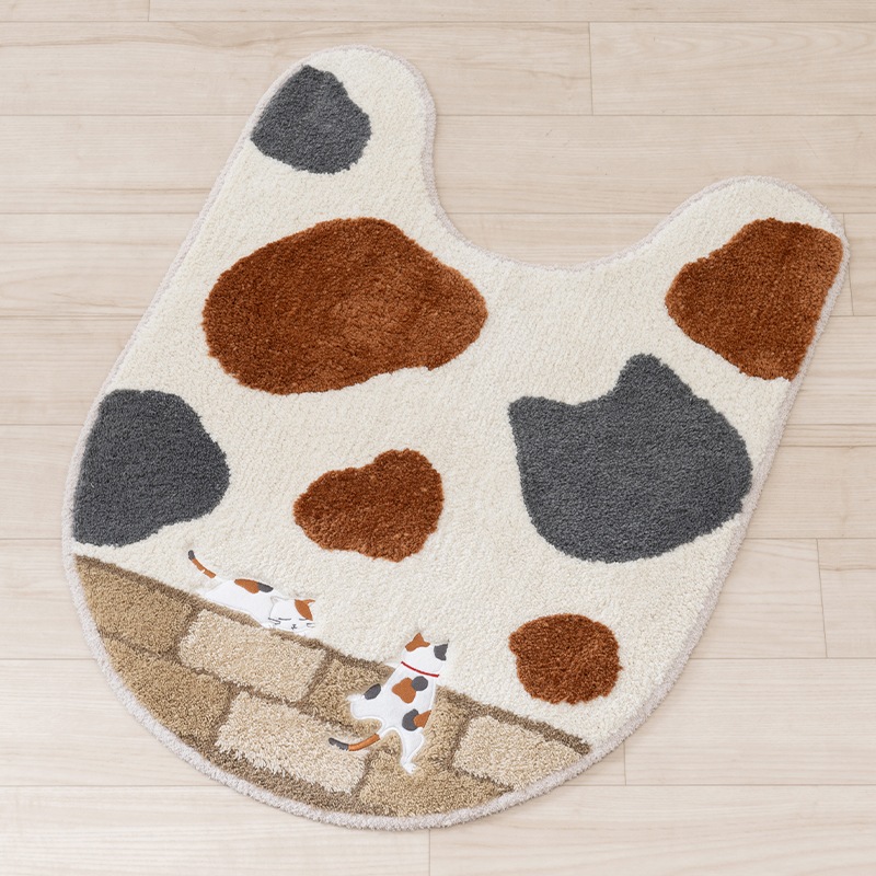 SDS 和にゃんこ ミケ ロングトイレマット 約80×60cm ベージュ 