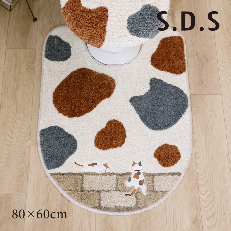 SDS 和にゃんこ ミケ ロングトイレマット 約80×60cm ベージュ 