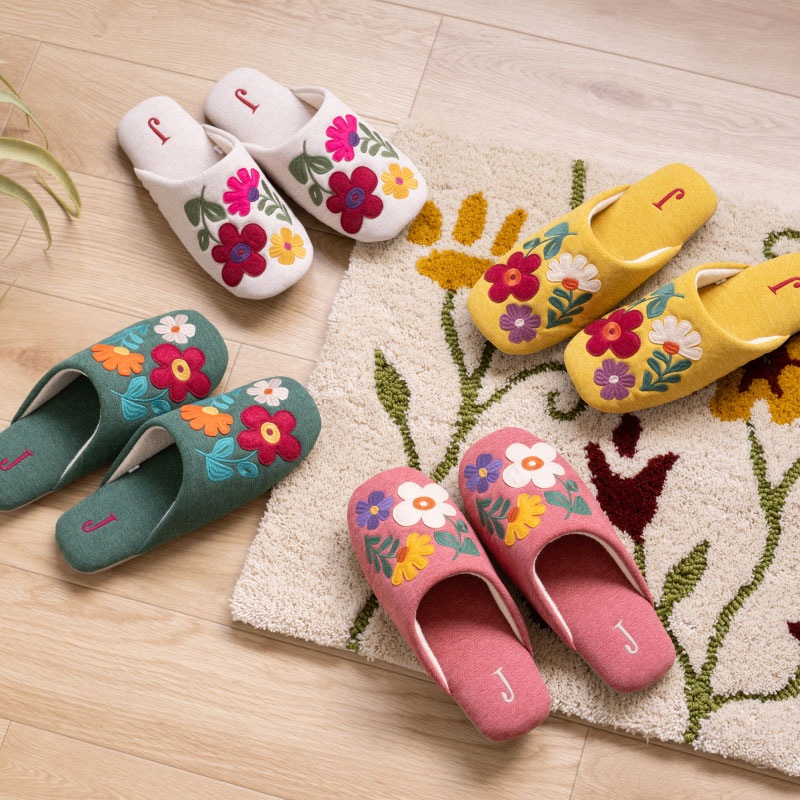 ホコモモラ フロールアルタ スリッパ 約22~24cm ベージュ/グリーン/ピンク/イエロー