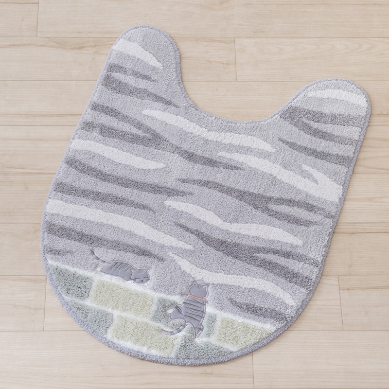 SDS 和にゃんこ サバ ロングトイレマット 約80×60cm グレー 