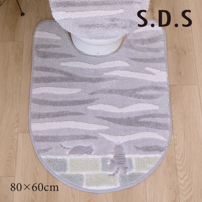 SDS 和にゃんこ サバ ロングトイレマット 約80×60cm グレー 