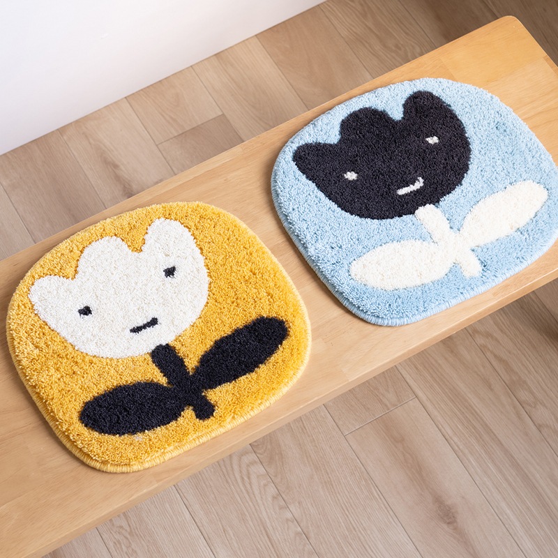 アツコマタノ チェアマット チューリップ 約32×35cm ブルー/イエロー