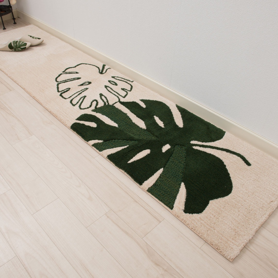 数量限定値下げ ハワイアン キッチンマット 45×180モンステラ柄 マット③ M+home モンステラ インテリアマット 約55×240cm ベージュ | ブランド