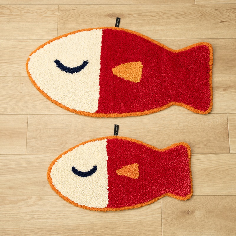 アツコマタノ うおっち インテリアマット 約30×57cm レッド/イエロー