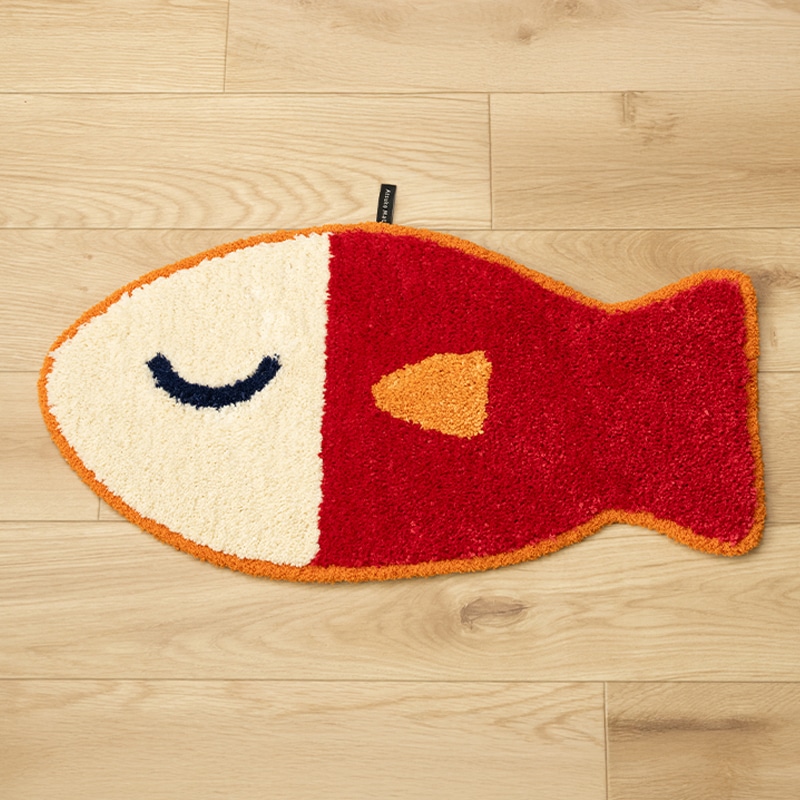 アツコマタノ うおっち インテリアマット 約30×57cm レッド/イエロー