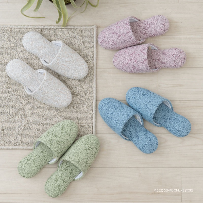 SDS ローズレイス スリッパ Mサイズ（約23.5～25cm） ブルー/ベージュ