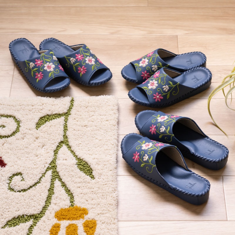 シビラ フロラシオン スリッパ Sサイズ(約21.5~22.5cm)Mサイズ(約22.5~23.5cm)/Lサイズ(約23.5~24.5cm) ベージュ/ネイビーブルー
