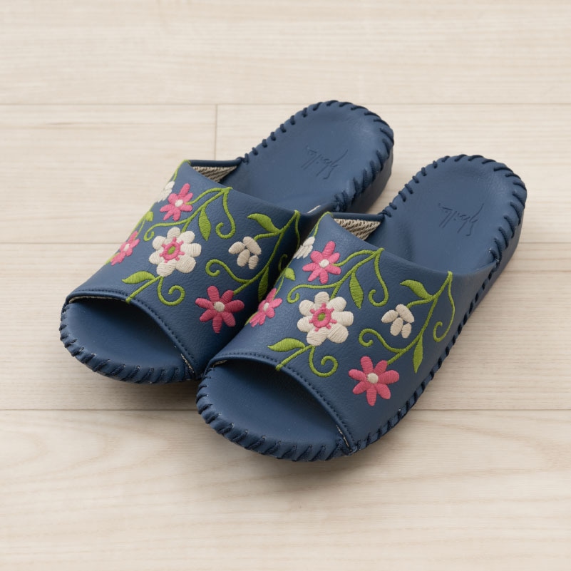 シビラ フロラシオン スリッパ Sサイズ(約21.5~22.5cm)Mサイズ(約22.5~23.5cm)/Lサイズ(約23.5~24.5cm) ベージュ/ネイビーブルー