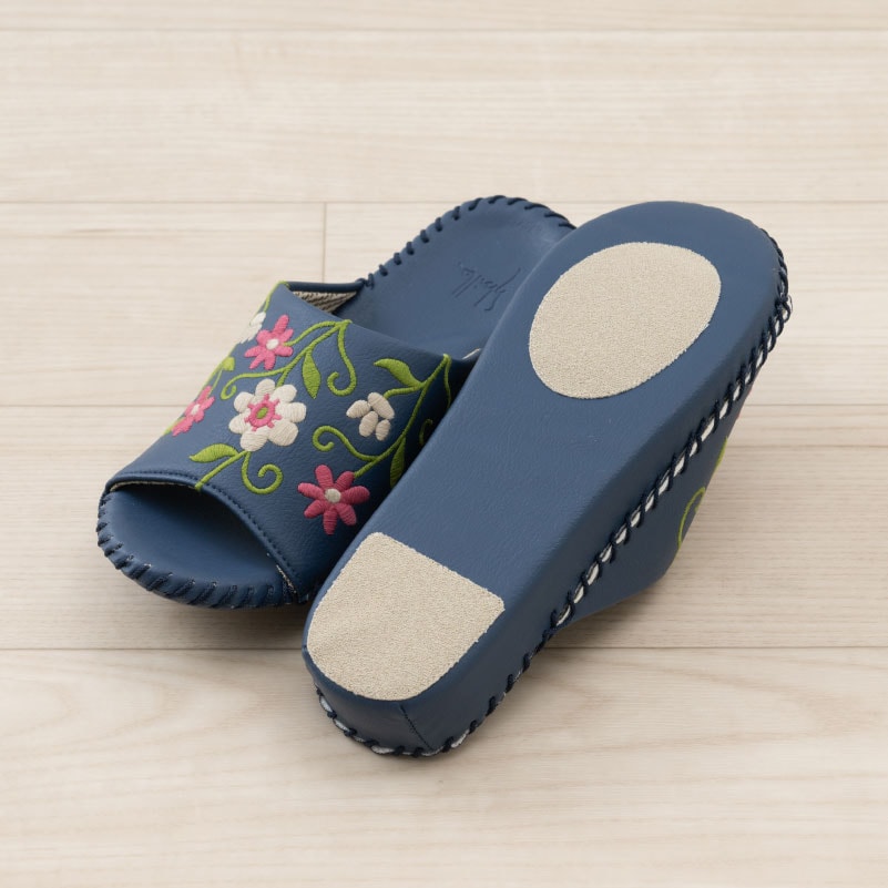 シビラ フロラシオン スリッパ Sサイズ(約21.5~22.5cm)Mサイズ(約22.5~23.5cm)/Lサイズ(約23.5~24.5cm) ベージュ/ネイビーブルー