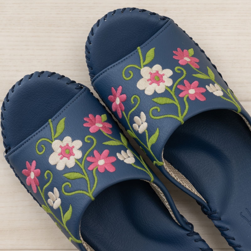 シビラ フロラシオン スリッパ Sサイズ(約21.5~22.5cm)Mサイズ(約22.5~23.5cm)/Lサイズ(約23.5~24.5cm) ベージュ/ネイビーブルー