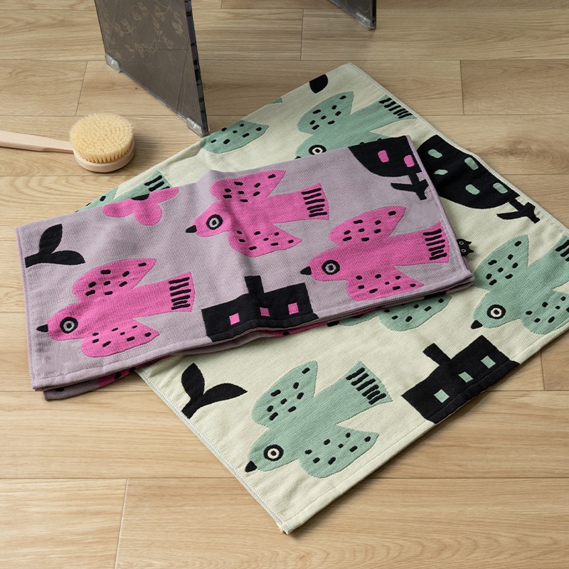 アツコマタノ 朝 バスタオル 約60×120cm グレー/アイボリー