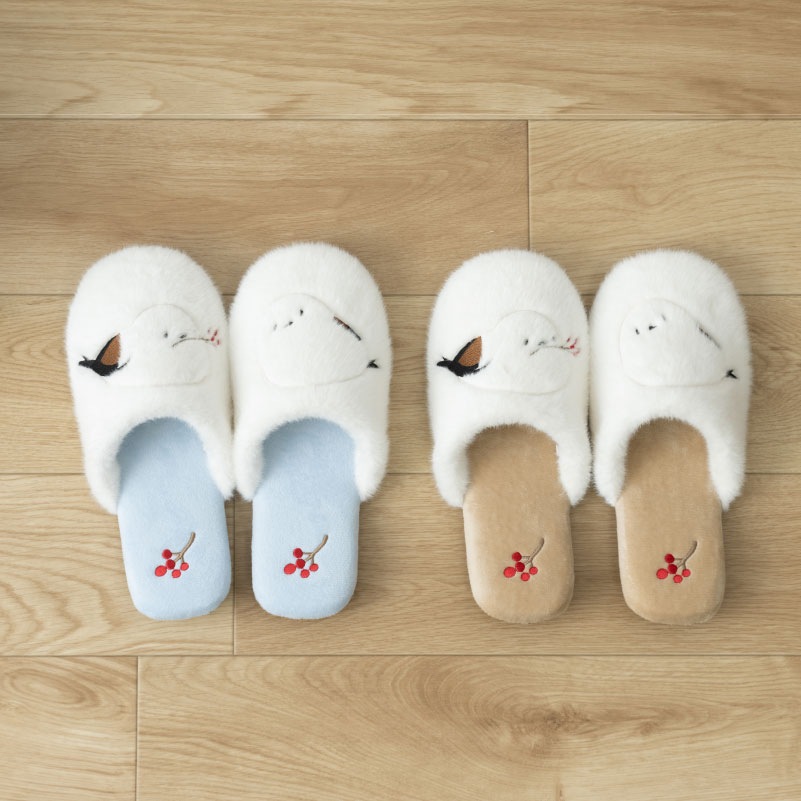 SDS なかよしシマエナガ スリッパ 約22～24cm ブルー/ベージュ